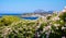 Portisco, Sardinia, Italy - Panoramic view of yacht marina and port of Portisco resort town - Marina di Portisco - at Costa