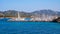 Portisco, Sardinia, Italy - Panoramic view of yacht marina and port of Portisco resort town - Marina di Portisco - at Costa