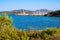 Portisco, Sardinia, Italy - Panoramic view of yacht marina and port of Portisco resort town - Marina di Portisco - at Costa