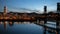 Portland OR Cityscape Water Reflection Blue Hour Panning