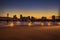 Portland, Oregon city skyline panorama with Hawthorne bridge.