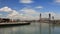 Portland Oregon Downtown with Cherry Blossom Trees and Steel Bridge across Willamette River in Springtime Time Lapse