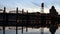 Portland Oregon Scenic View of Downtown City Skyline with Hawthorne Bridge across Willamette River at Blue Hour Panning