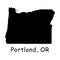 Portland on Oregon State Map. Detailed OR State Map with Location Pin on Portland City. Black silhouette vector map isolated on wh