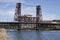 Portland Oregon Summer Boating on Willamette River with Steel Bridge on a sunny day