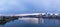 Portland skyline panorama from Morrison bridge overlooking Willamette rive