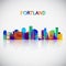 Portland skyline silhouette in colorful geometric style.