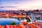 Porto Aerial Cityscape with Illuminated Luis I Bridge and Douro River at Dusk