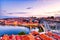 Porto Aerial Cityscape with Illuminated Luis I Bridge and Douro River at Dusk