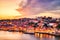 Porto Aerial Cityscape over Douro River at Amazing Sunset
