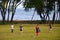 Porto Alegre, Rio Grande do Sul,Brazil: children play football near the lake