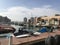 Porto Arabia on the artificial island of The Pearl, with a view of the city skyline in the background in Doha