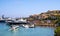 Porto Cervo, Sardinia, Italy - Panoramic view of luxury yacht port and marina of Porto Cervo resort at the Costa Smeralda coast of