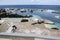 Porto Moniz, Madeira / PORTUGAL - April 20, 2017: Lava pools complex with people on the end of Madeira winter season, pool water