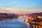 Porto: night panorama of Ribeira and Douro river, Portugal