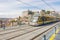 Porto Oporto metro subway tram train railway at Douro river bridge, empty street