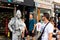 Porto, Portugal - 08/21/2019: Vintage soldier living statue, with a sword