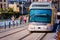 Porto, Portugal, October 06, 2018: Porto Oporto metro subway tram rain train railway rail at bridge over Douro river