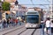 Porto, Portugal, October 06, 2018: Porto Oporto metro subway tram rain train railway rail at bridge over Douro river