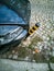 Porto, Portugal - October 4, 2020 car ran over and bent an anti-parking pole, an accident in the city