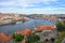 Porto, Portugal old town ribeira aerial promenade view with colorful houses, traditional facades, old multi-colored houses with