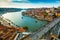 Porto, Portugal: Picturesque view of Riberia old town and Ponte de Dom Luis bridge over Douro river seen from above