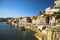 PORTO, PORTUGAL - Ribeira, traditional boats at Douro river in Old Town.