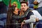 PORTO, PORTUGLAL - June 09, 2019: PORTUGUESE Young couple kisses in the stands for spectators after the UEFA Nations League Finals