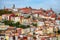 Porto, The Ribeira District, Portugal old town ribeira view with colorful houses, traditional facades, old multi-colored houses