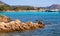 Porto San Paolo, Sardinia, Italy - Panoramic view of Tyrrhenian Sea cost of Costa Smeralda in Porto San Paolo resort town