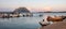 Porto San Paolo, Sardinia, Italy - Panoramic view of yacht marina and port of Porto San Paolo resort town at Costa Smeralda with