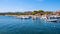 Porto San Paolo, Sardinia, Italy - Panoramic view of yacht marina and port of Porto San Paolo resort town at Costa Smeralda
