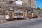 Porto Trams outside Saint Francis Monument Church, Portugal.