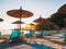 Porto Vathy in Morning Light with free sun chairs and umbrellas