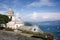 Porto Venere, la Spezia, Liguria, Italy, Europe: 08 August 2018. Dome and roof of the church of San Lorenzo in Portovenere