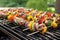 portobello mushroom skewers with colorful veggies on the grill
