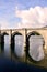 Portochao bridge, bridge of the railroad track, on the Landro river in the city of Viveiro, Lugo, Galicia. Spain. Europe. October