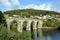 Portochao bridge, bridge of the railroad track, on the Landro river in the city of Viveiro, Lugo, Galicia. Spain. Europe. October