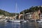 Portofino City Resort Port seen from sea. Liguria region in Italy.