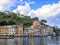 Portofino,Genoa,Italy on April3,2023:colourfully painted buildings and beautiful habour in spring