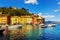 Portofino luxury village landmark, bay harbor view. Liguria, Italy