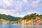 Portofino luxury village landmark, panorama view. Liguria, Italy