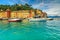 Portofino panorama,luxury harbor and colorful houses,Liguria,Italy,Europe