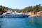 Portofino port with colorful houses, yachts and Mediterranean Sea