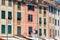 Portofino typical beautiful village facades with colorful houses in Italy