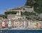 PORTOVENERE, ITALY APRIL 15, 2019: Portovenere harbour, seafront, church and castle, much visited and appreciated by