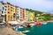 Portovenere, Italy, September 13, 2018: row of colorful multicolored buildings houses