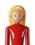 Portrait 3d model of young woman cartoon character with blond hair color in red dress avatar cartoon is on white background 3d