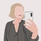 Portrait of an abstract girl in a modern minimalist style. Woman woman taking selfie photo with smartphone. vector flat