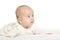 Portrait of adorable baby girl on blanket on a white background
